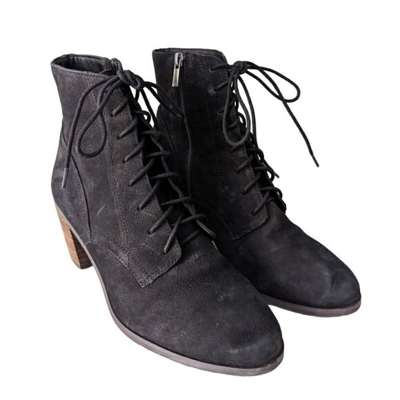 Lucky Brand Persee Boot Lace Up Zip Block Heel Black Leather Women's 10 - Picture 2 of 9